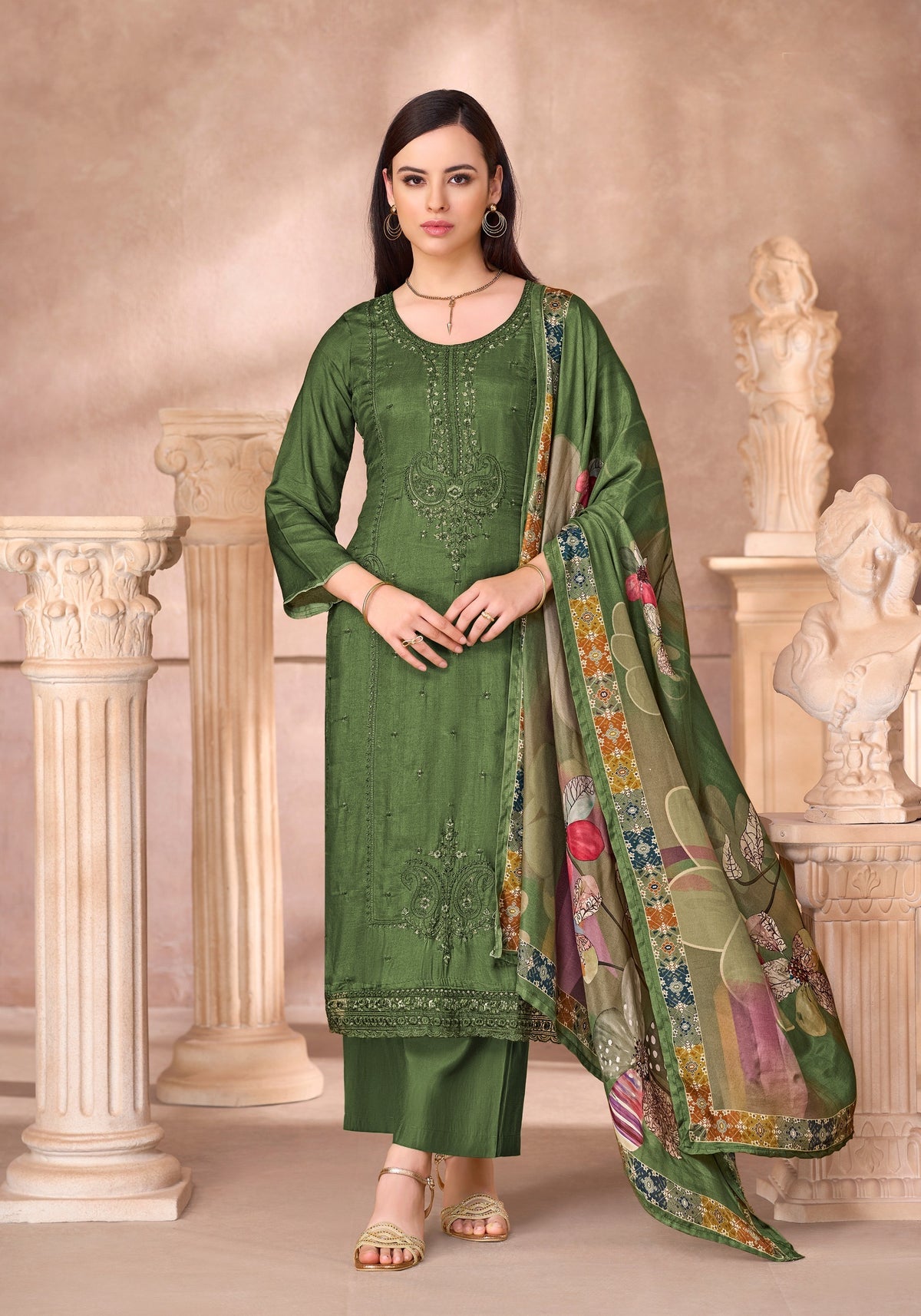 Maslin Silk Embroidered Salwar Kameez