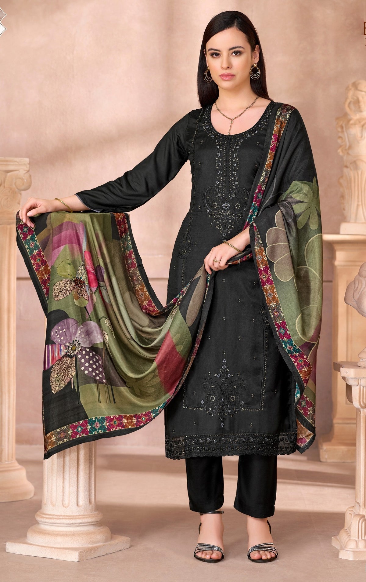 Maslin Silk Embroidered Salwar Kameez
