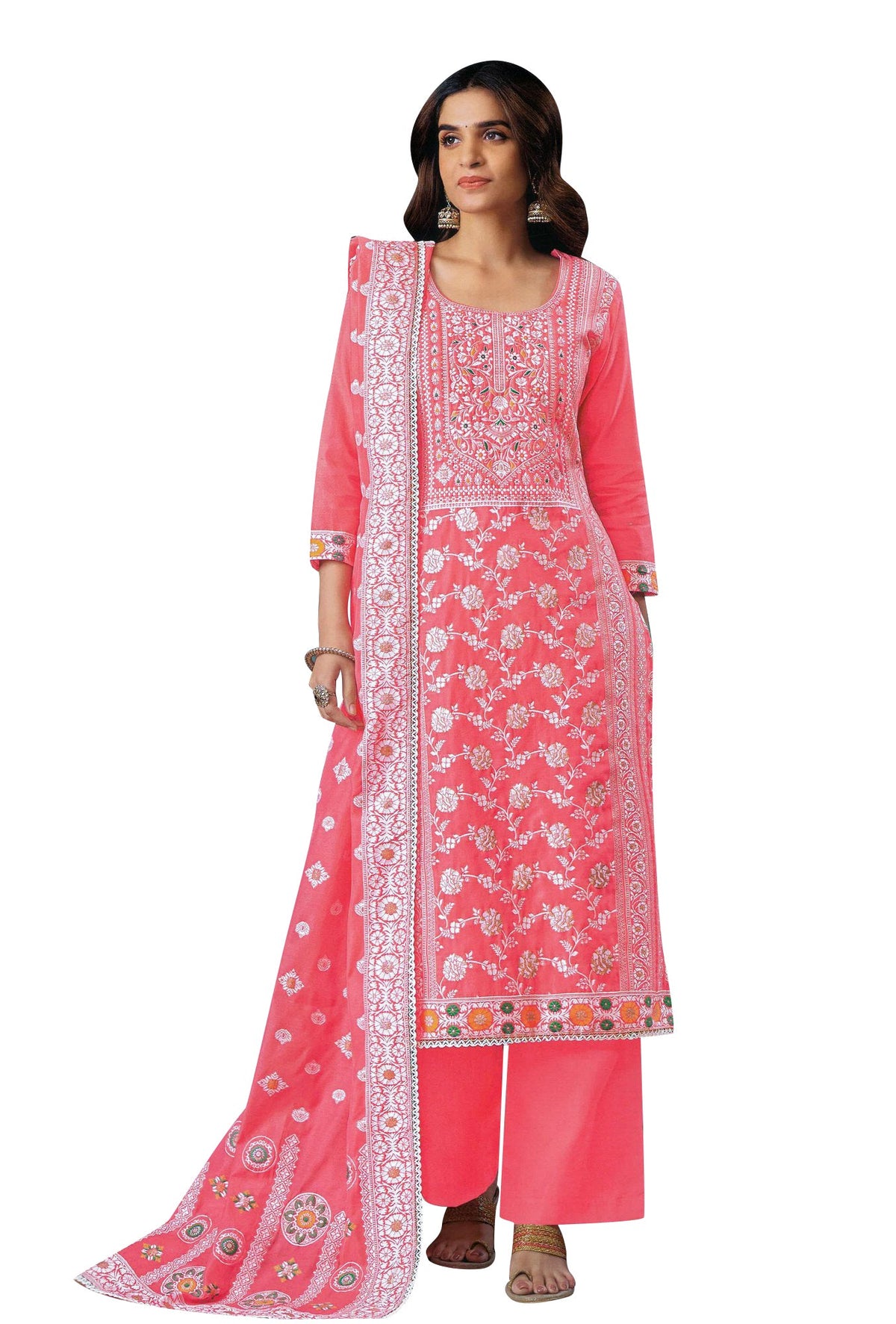 Ambarlyn Formal Brocade Cotton Silk Salwar Kameez Hand Work with Weaving Dupatta and Palazzo Pants SESK