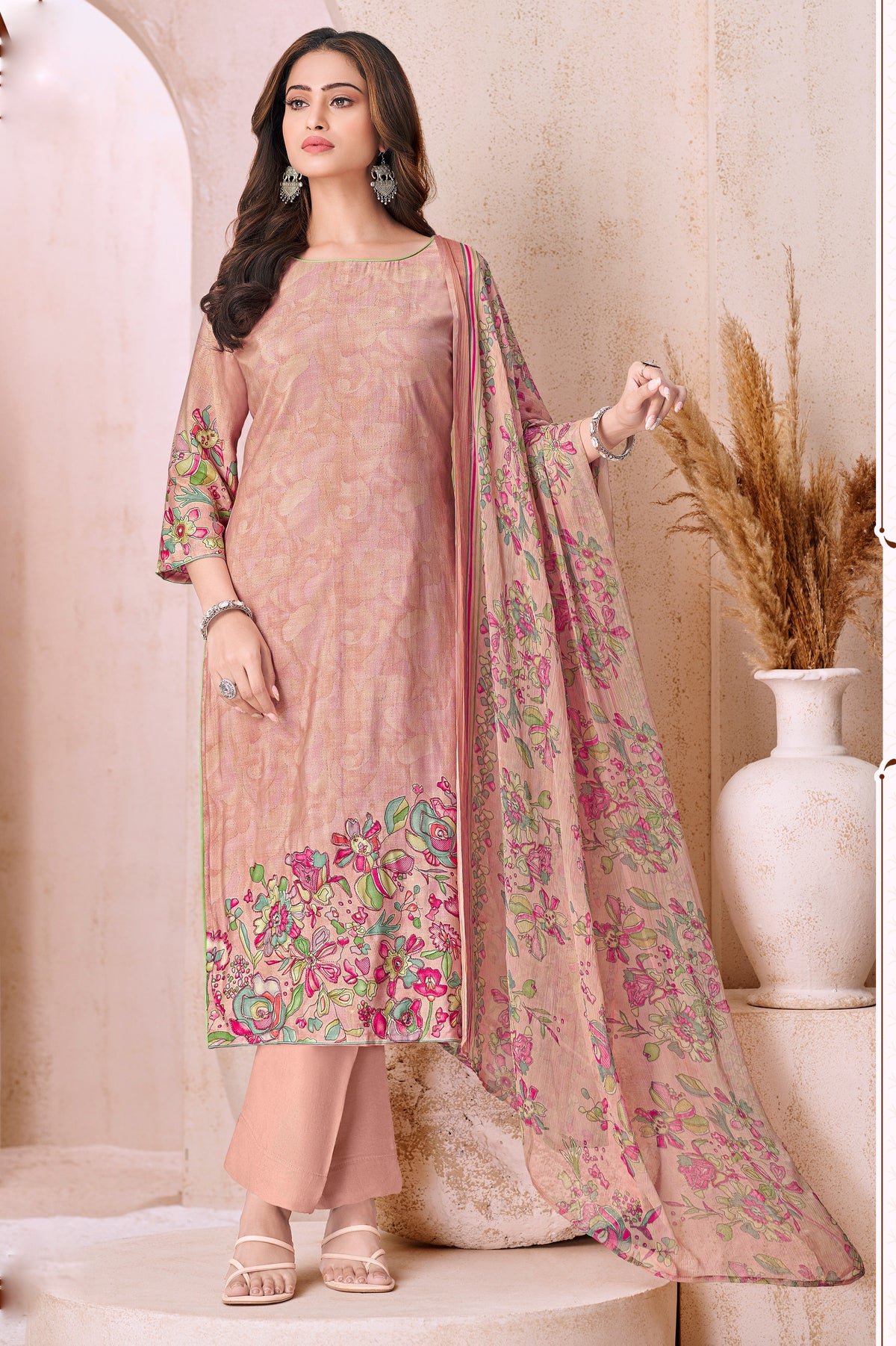 Shimmer Maslin Silk Printed Embroidered Salwar Kameez