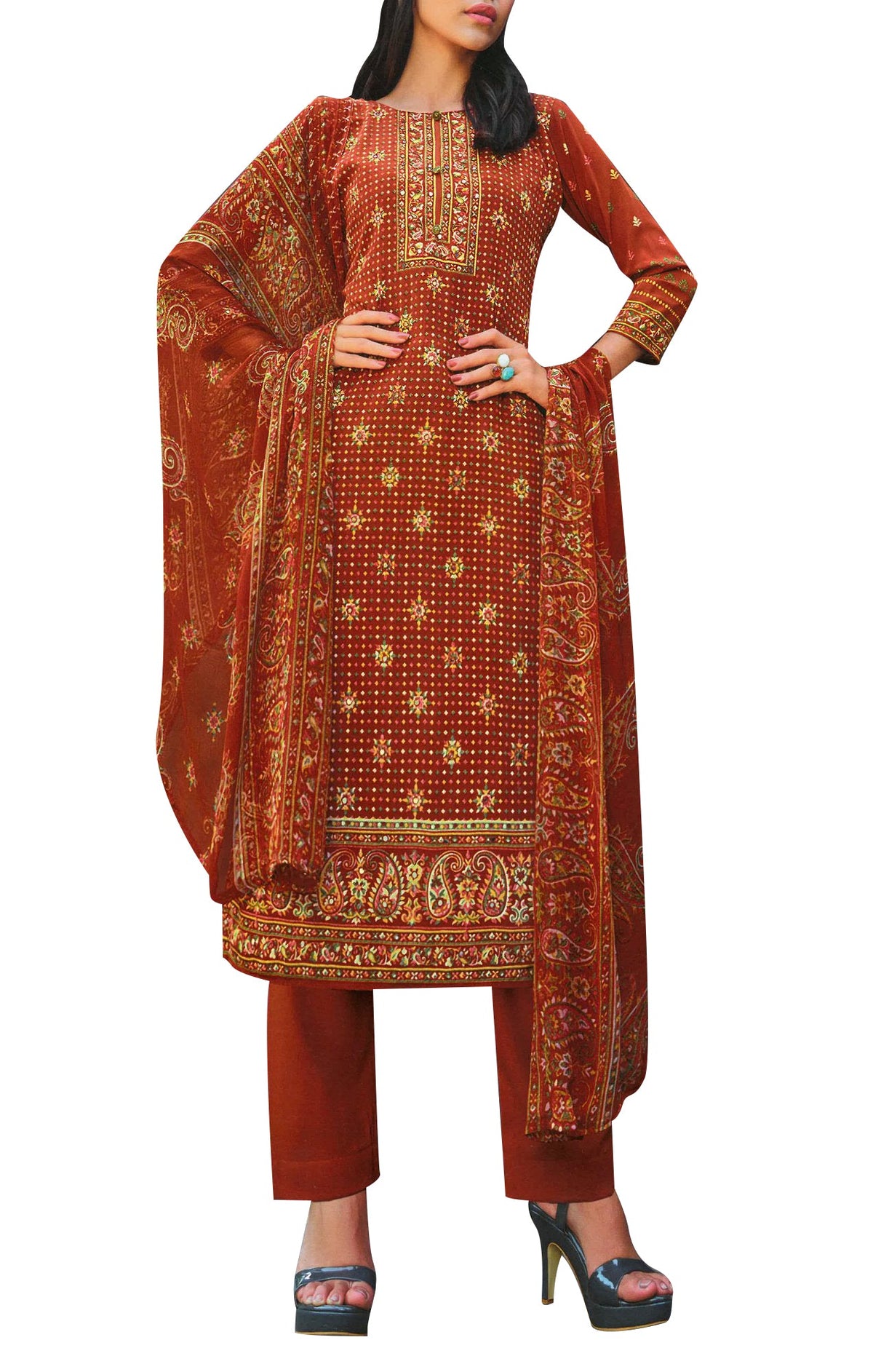 Ambarlyn Semi Formal Royal Crepe Printed Salwar Kameez Suit with Chiffon Dupatta (CRPSK BESHA940)