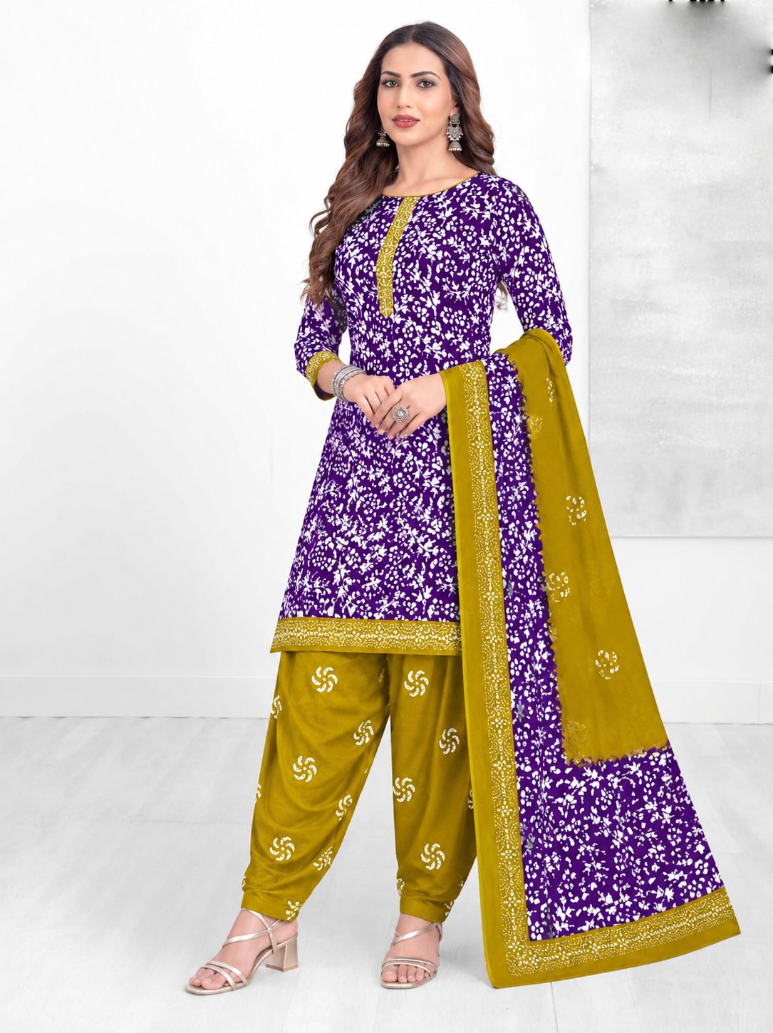 Cotton Printed Embroidered Salwar Kameez
