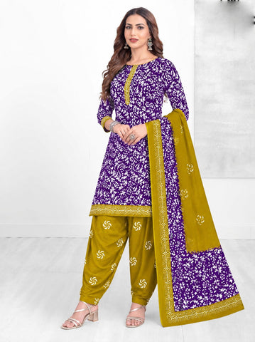 Cotton Printed Embroidered Salwar Kameez
