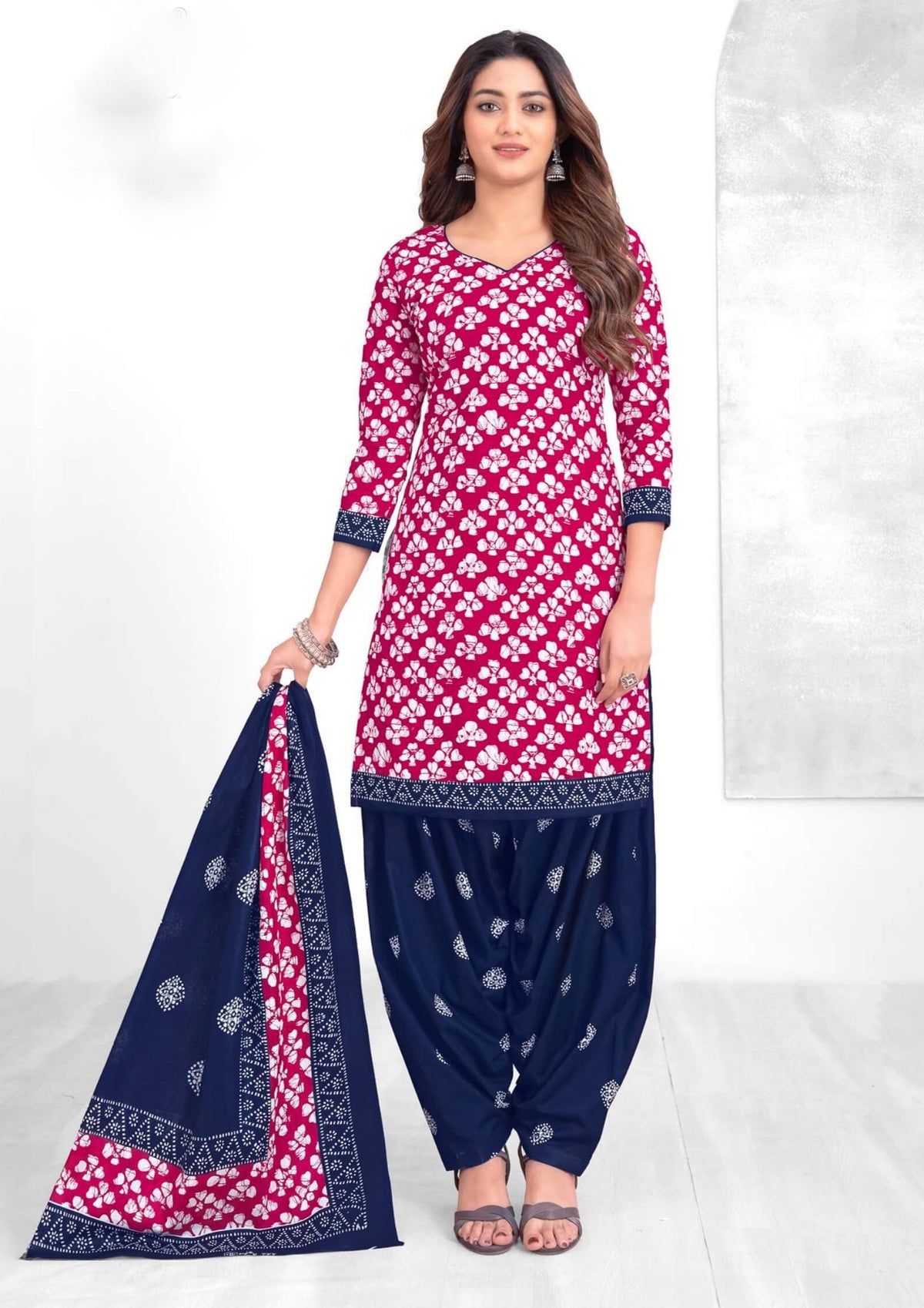 Cotton Printed Embroidered Salwar Kameez