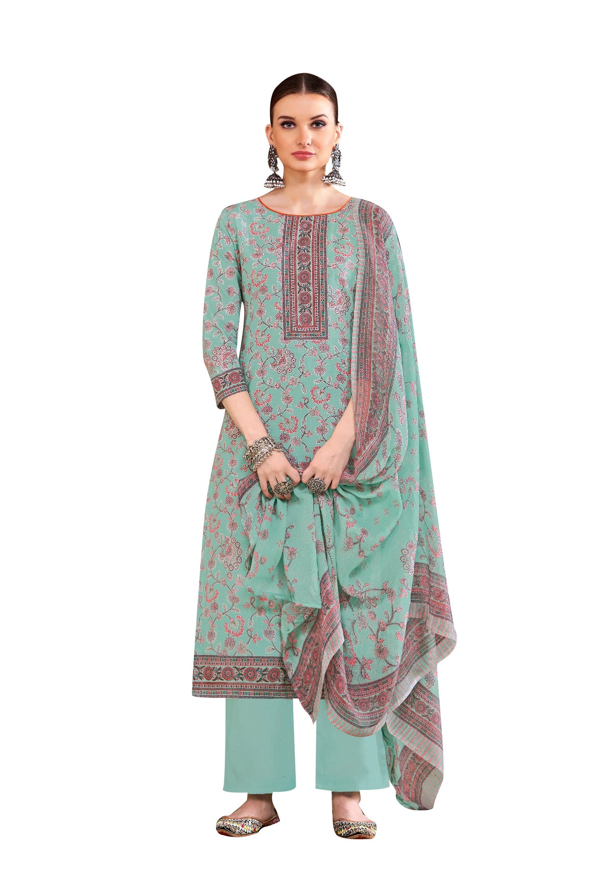 Ambarlyn Women's Cotton Salwar Kameez - Sober Printed with Saroski Work | Pants and Cotton Dupatta (CPESK HBR670)