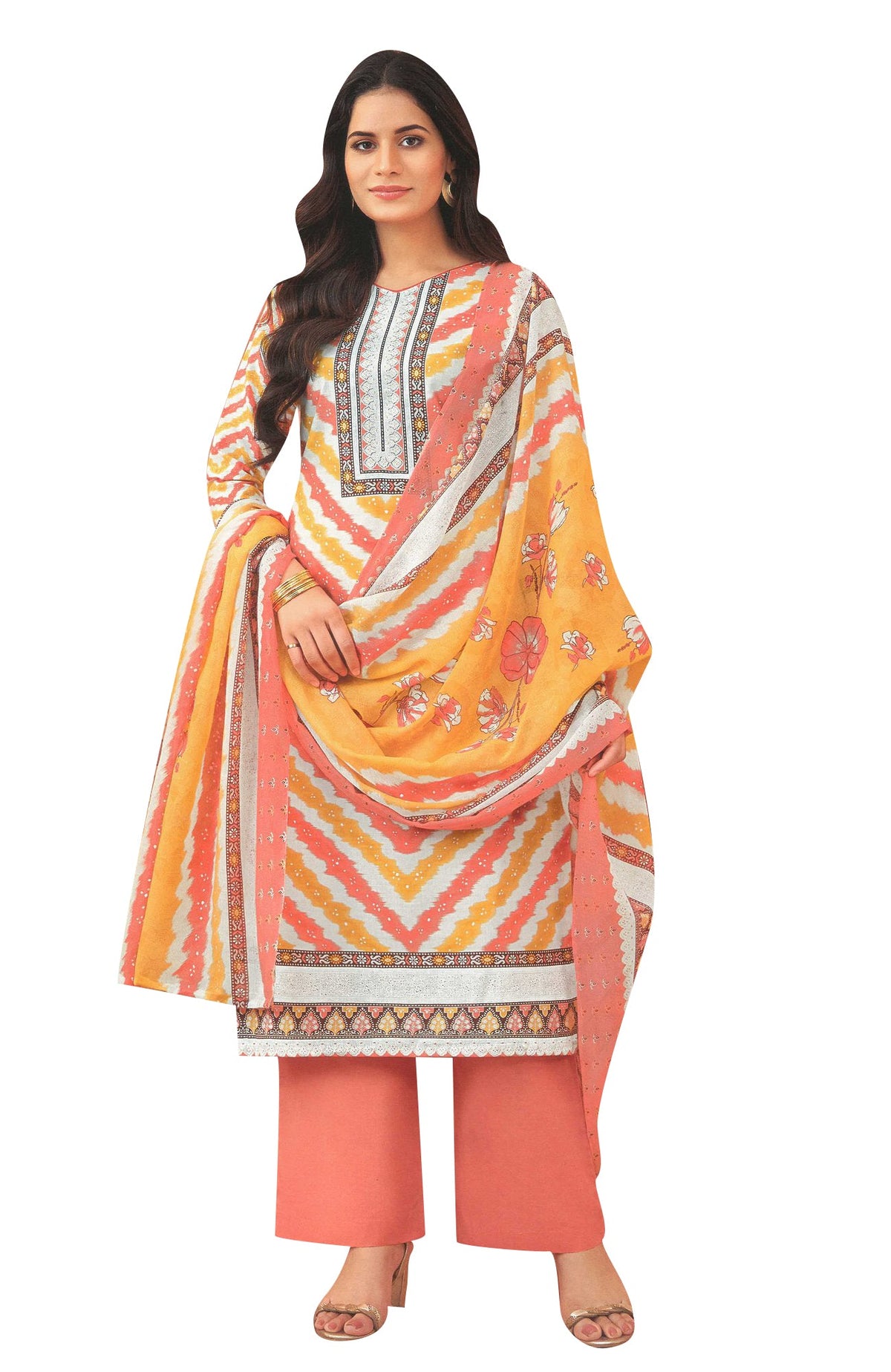 Ladyline Casual Women's Cotton Salwar Kameez - Fancy Printed with Palazzo and Lawn Dupatta  CPSK