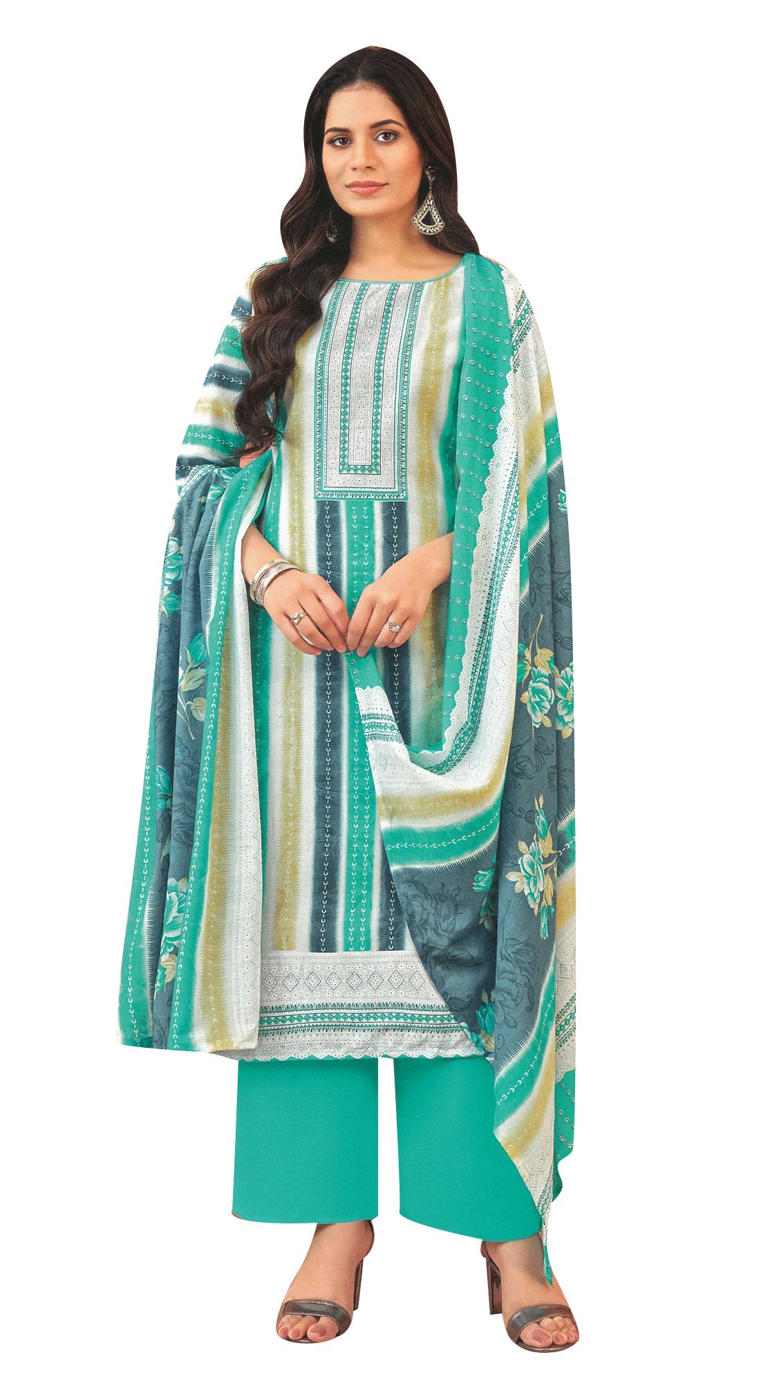 Ladyline Casual Women's Cotton Salwar Kameez - Fancy Printed with Palazzo and Lawn Dupatta  CPSK