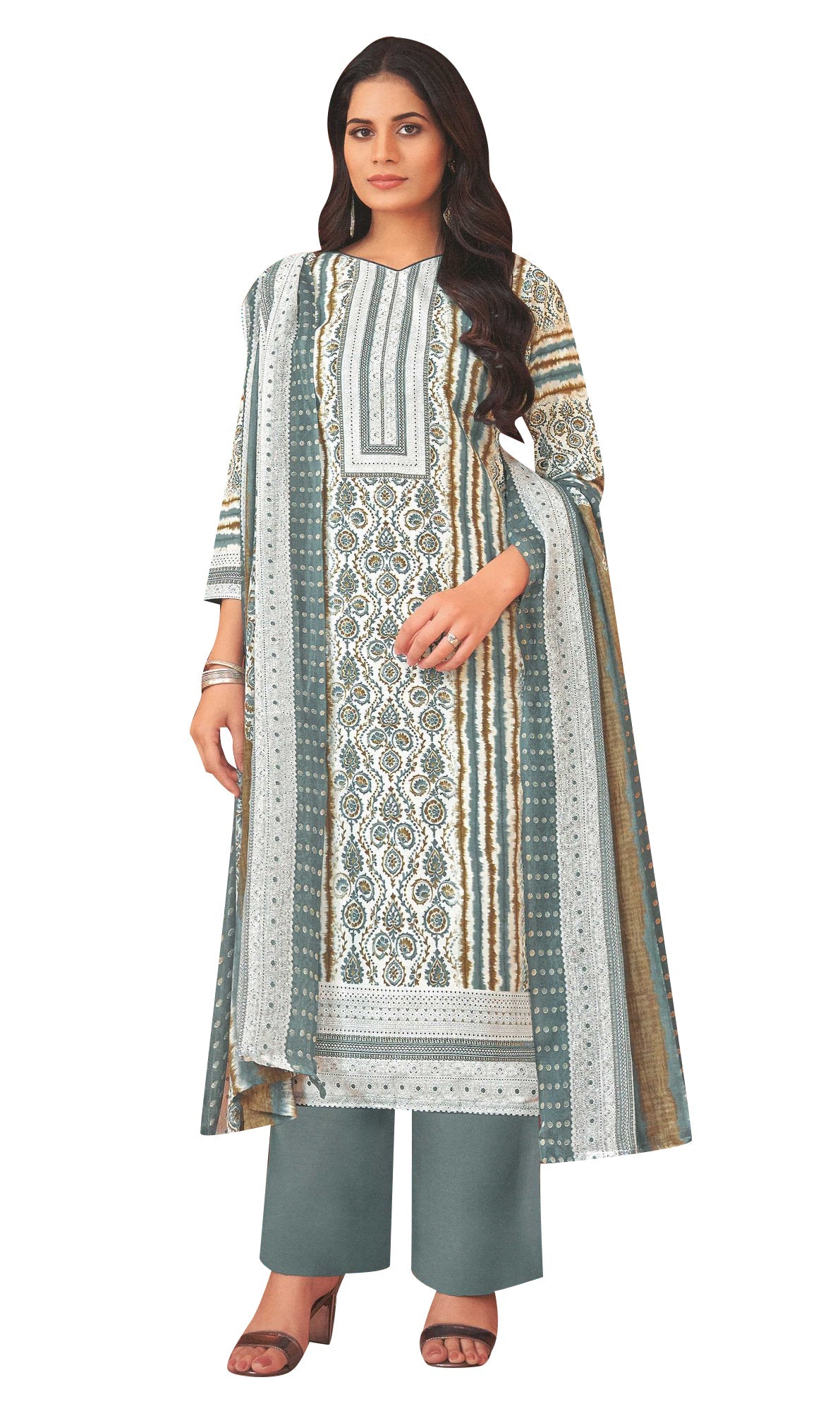 Ladyline Casual Women's Cotton Salwar Kameez - Fancy Printed with Palazzo and Lawn Dupatta  CPSK