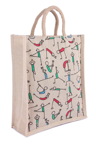 Yoga Printed Jute Tote Bag