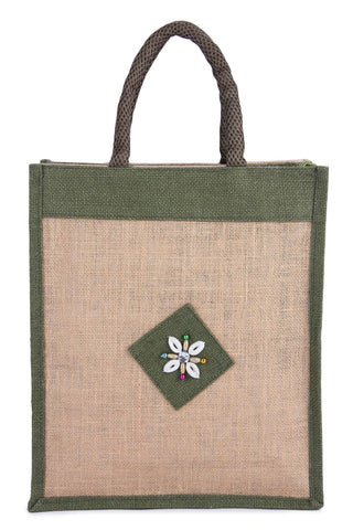 Jute Tote Bag: Kadi Patch Embroidery