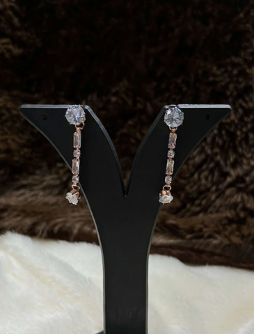 Single Strand Long Drop Earrings with Studded Stone