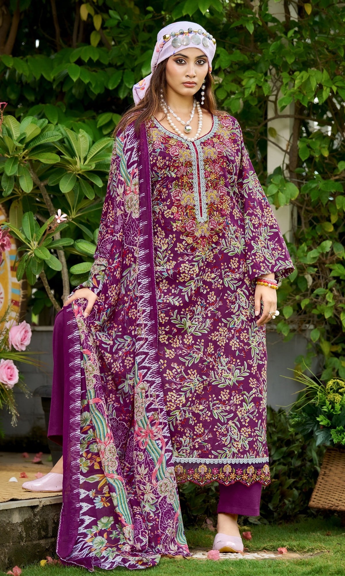 Cotton Printed Embroidered Salwar Kameez