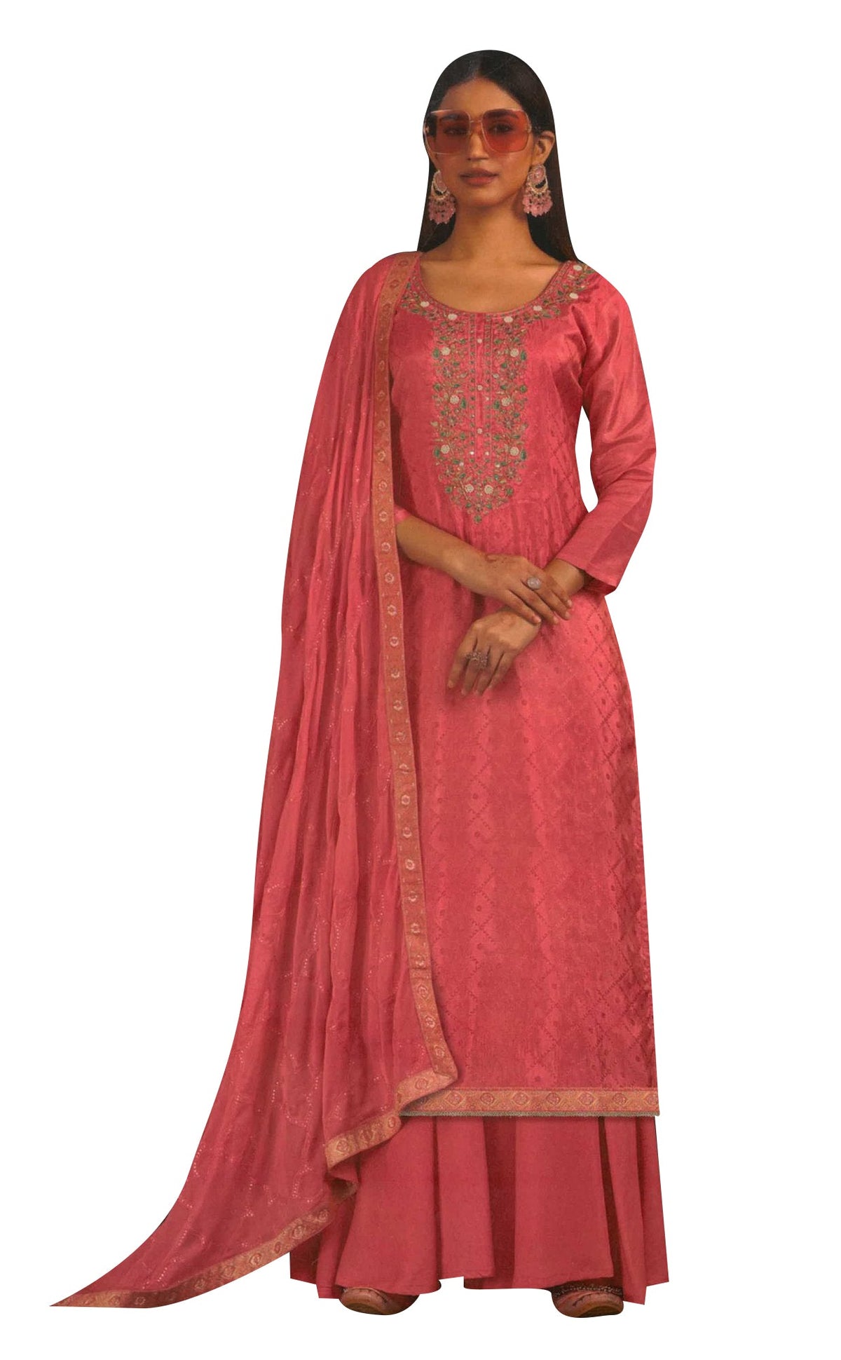 Ambarlyn Partywear Shimmer Jacquard Silk Salwar Kameez Hand Work Embroidered Womens Dress