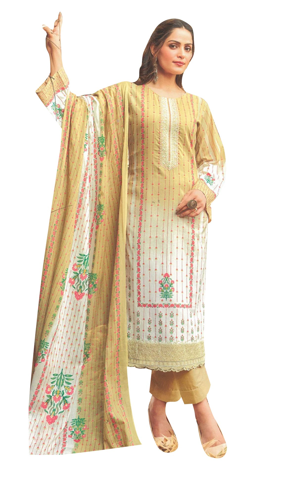 Ambarlyn Women's Cotton Salwar Kameez - Sober Printed with Saroski Work | Pants and Cotton Dupatta (CPESK HBR670)