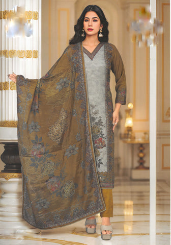 Roman Silk Salwar Kameez Set with Ethnic Print & Embroidered