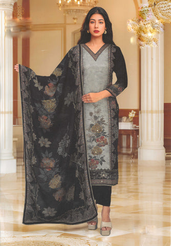 Roman Silk Salwar Kameez Set with Ethnic Print & Embroidered