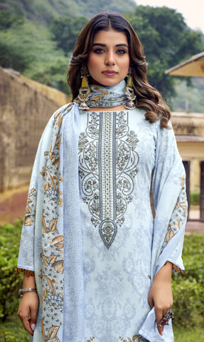 Ladyline 3-Piece Cotton Salwar Kameez Set for Women - Embroidered Kurta, Pants & Printed Dupatta set for Casual Daily Evening wear - Indian Pakistani Suit