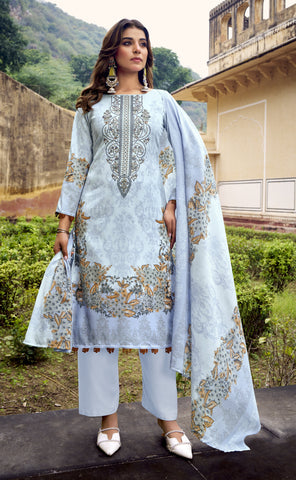 Ladyline 3-Piece Cotton Salwar Kameez Set for Women - Embroidered Kurta, Pants & Printed Dupatta set for Casual Daily Evening wear - Indian Pakistani Suit