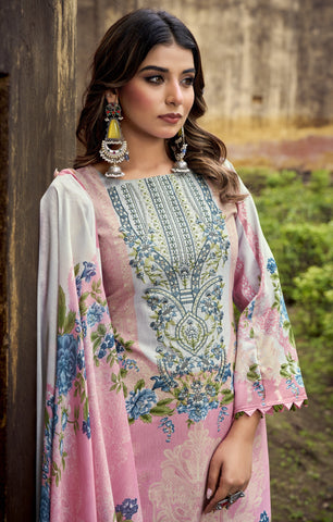 Ladyline 3-Piece Cotton Salwar Kameez Set for Women - Embroidered Kurta, Pants & Printed Dupatta set for Casual Daily Evening wear - Indian Pakistani Suit