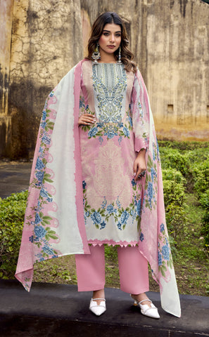 Ladyline 3-Piece Cotton Salwar Kameez Set for Women - Embroidered Kurta, Pants & Printed Dupatta set for Casual Daily Evening wear - Indian Pakistani Suit