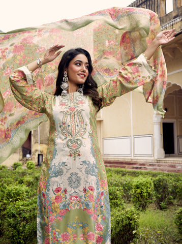 Ladyline 3-Piece Cotton Salwar Kameez Set for Women - Embroidered Kurta, Pants & Printed Dupatta set for Casual Daily Evening wear - Indian Pakistani Suit