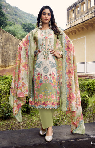 Ladyline 3-Piece Cotton Salwar Kameez Set for Women - Embroidered Kurta, Pants & Printed Dupatta set for Casual Daily Evening wear - Indian Pakistani Suit