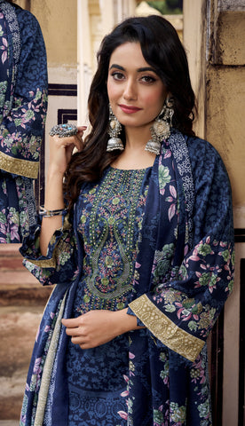 Ladyline 3-Piece Cotton Salwar Kameez Set for Women - Embroidered Kurta, Pants & Printed Dupatta set for Casual Daily Evening wear - Indian Pakistani Suit