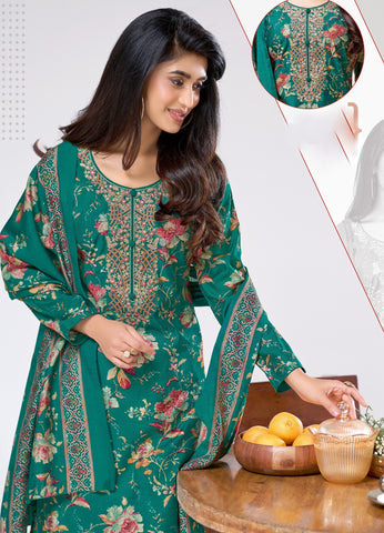 Gadwal Silk Printed Embroidered Salwar Kameez