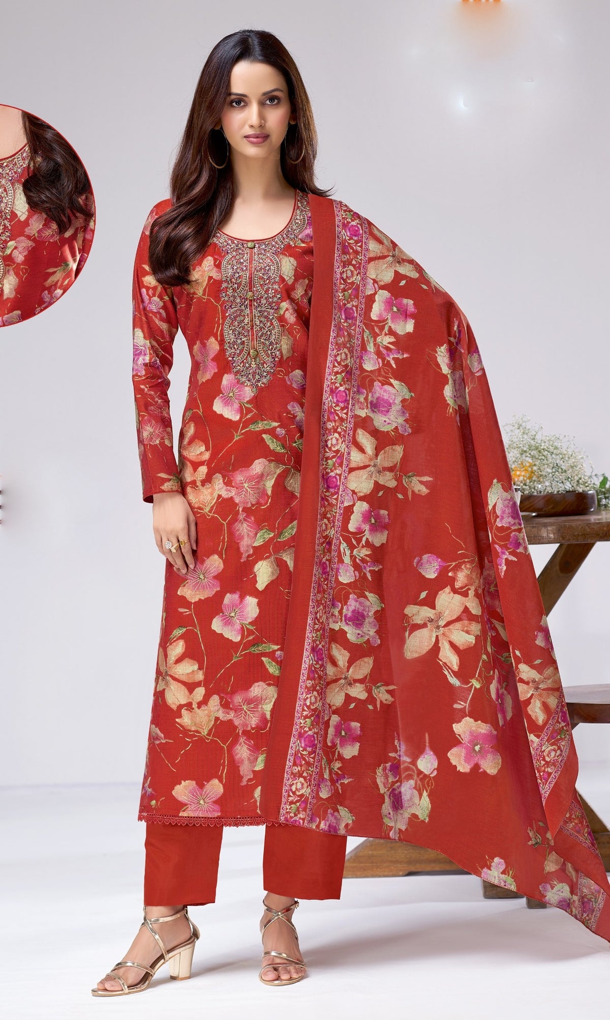 Gadwal Silk Printed Embroidered Salwar Kameez