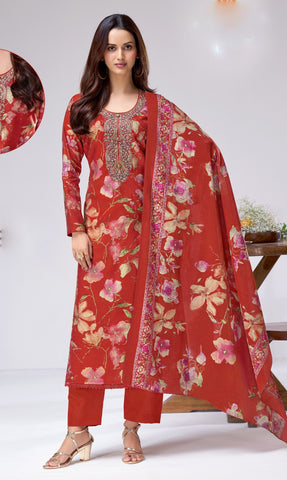 Gadwal Silk Printed Embroidered Salwar Kameez