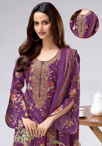 Gadwal Silk Printed Embroidered Salwar Kameez