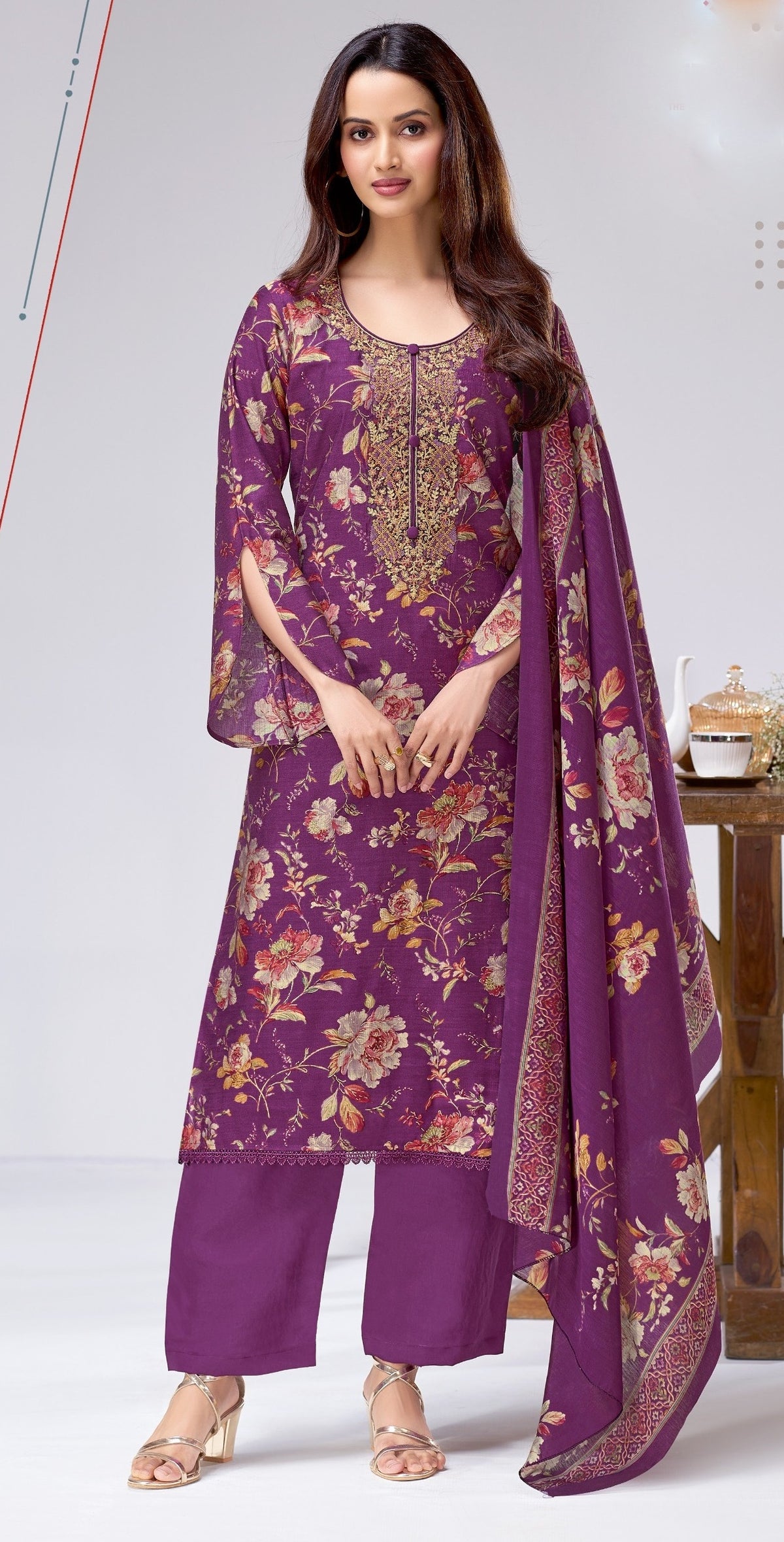 Gadwal Silk Printed Embroidered Salwar Kameez