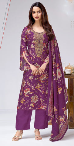 Gadwal Silk Printed Embroidered Salwar Kameez