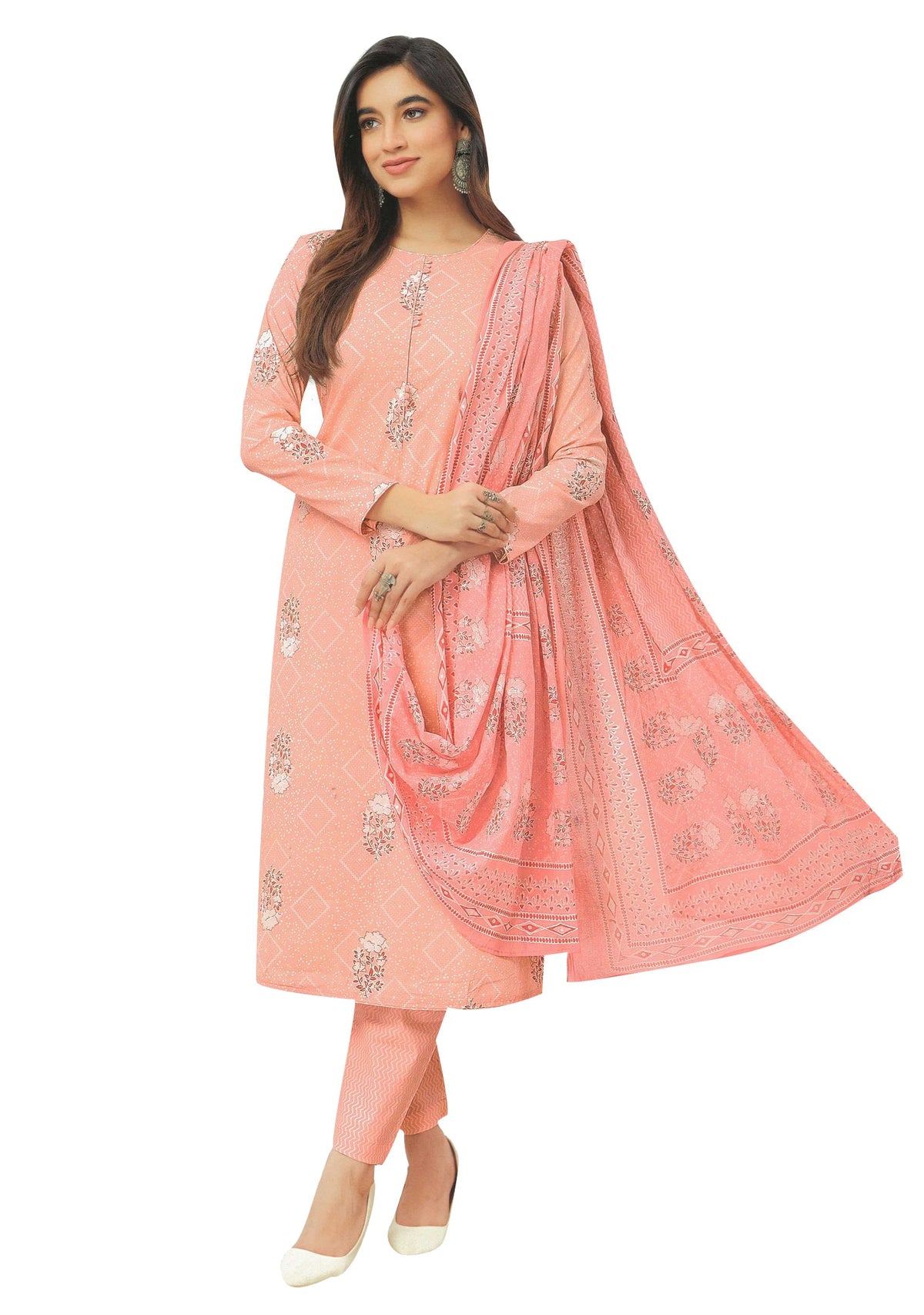 Ambarlyn Women's Cool Cotton Printed Salwar Kameez with Pants and Cotton Dupatta Casual Indian Dress