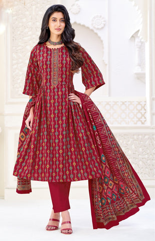 Cotton Printed Embroidered Salwar Kameez