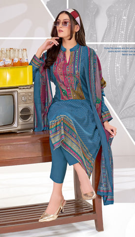 Viscose Silk Printed Embroidered Salwar Kameez Suit Set