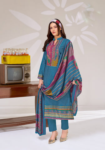 Viscose Silk Printed Embroidered Salwar Kameez Suit Set