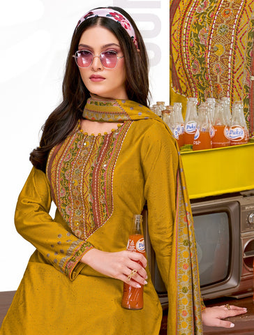 Viscose Silk Printed Embroidered Salwar Kameez Suit Set