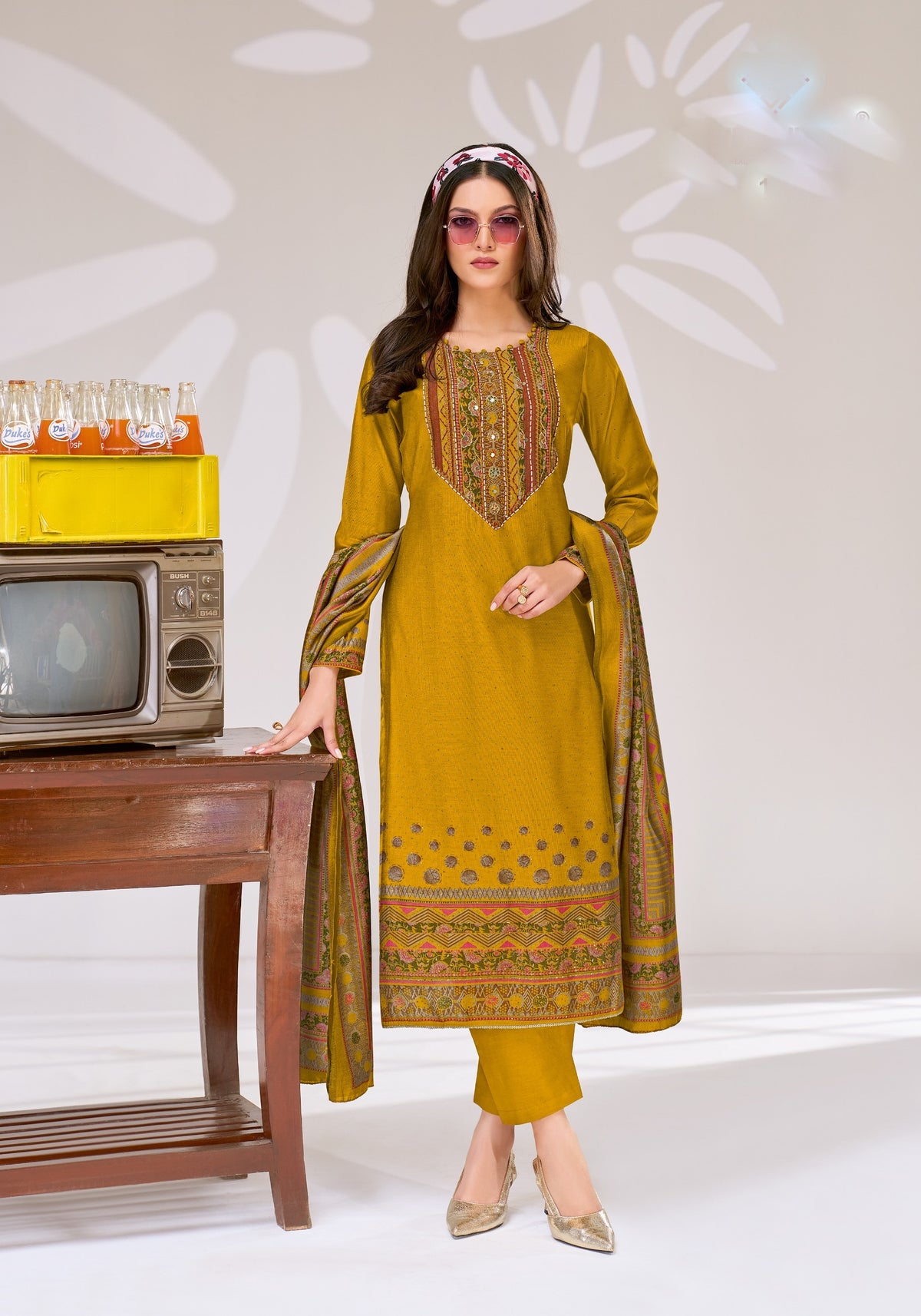 Viscose Silk Printed Embroidered Salwar Kameez Suit Set