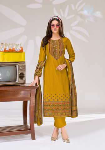 Viscose Silk Printed Embroidered Salwar Kameez Suit Set