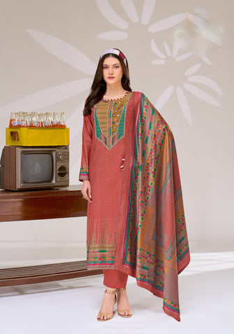 Viscose Silk Printed Embroidered Salwar Kameez Suit Set