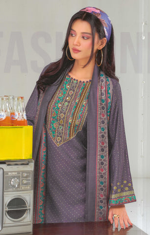 Viscose Silk Printed Embroidered Salwar Kameez Suit Set