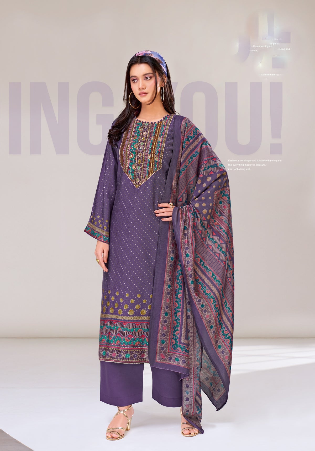 Viscose Silk Printed Embroidered Salwar Kameez Suit Set