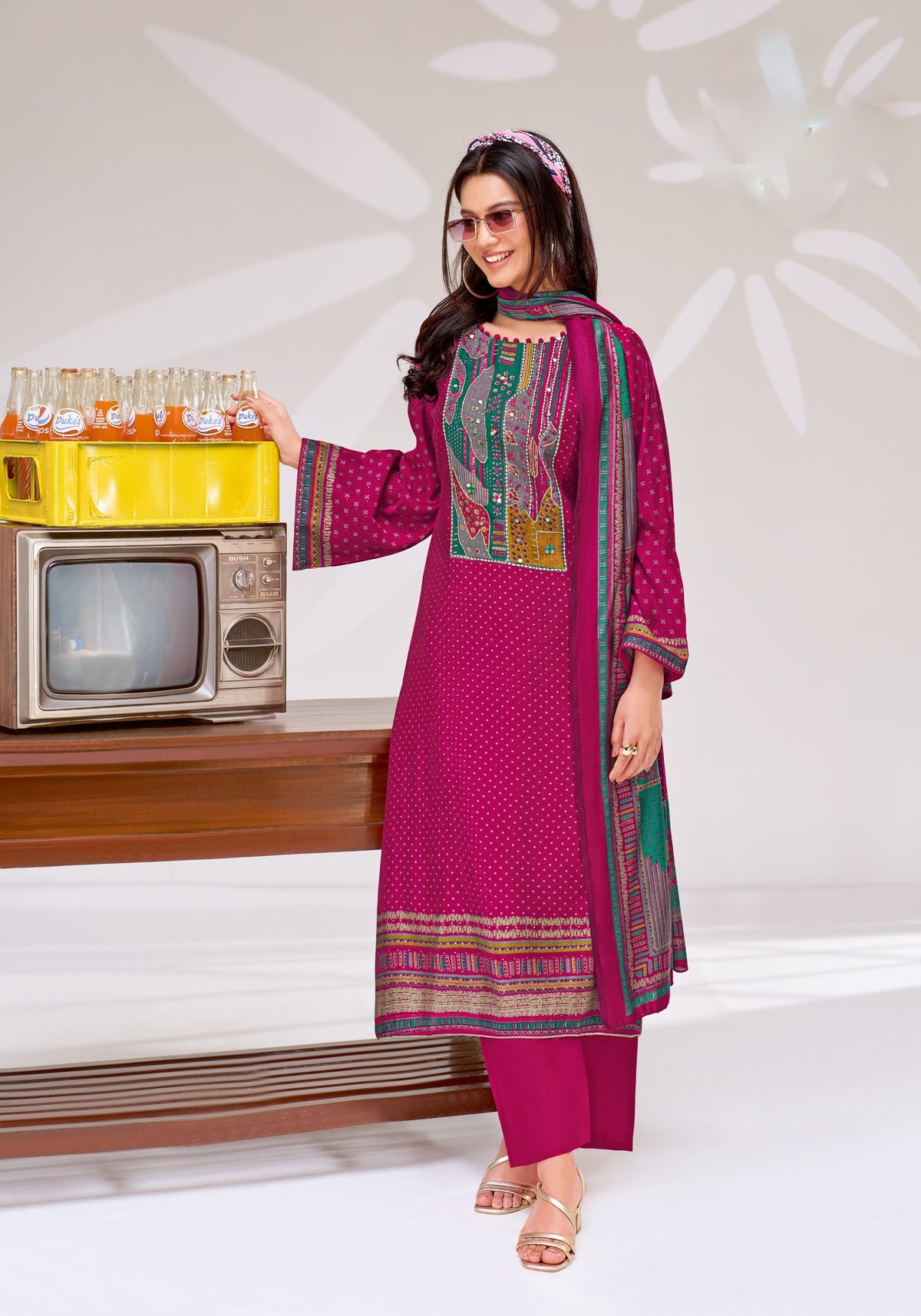 Viscose Silk Printed Embroidered Salwar Kameez Suit Set
