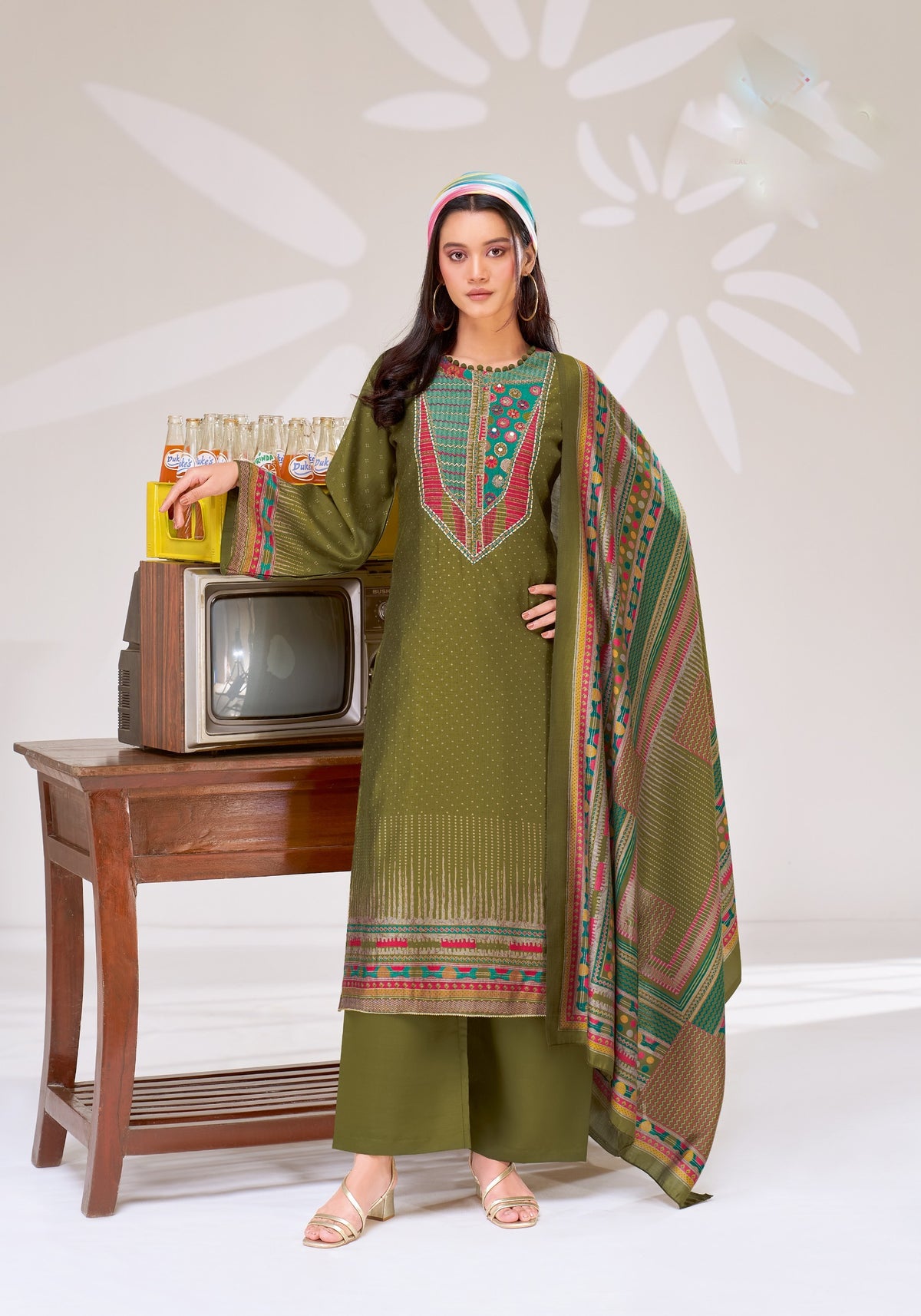 Viscose Silk Printed Embroidered Salwar Kameez Suit Set