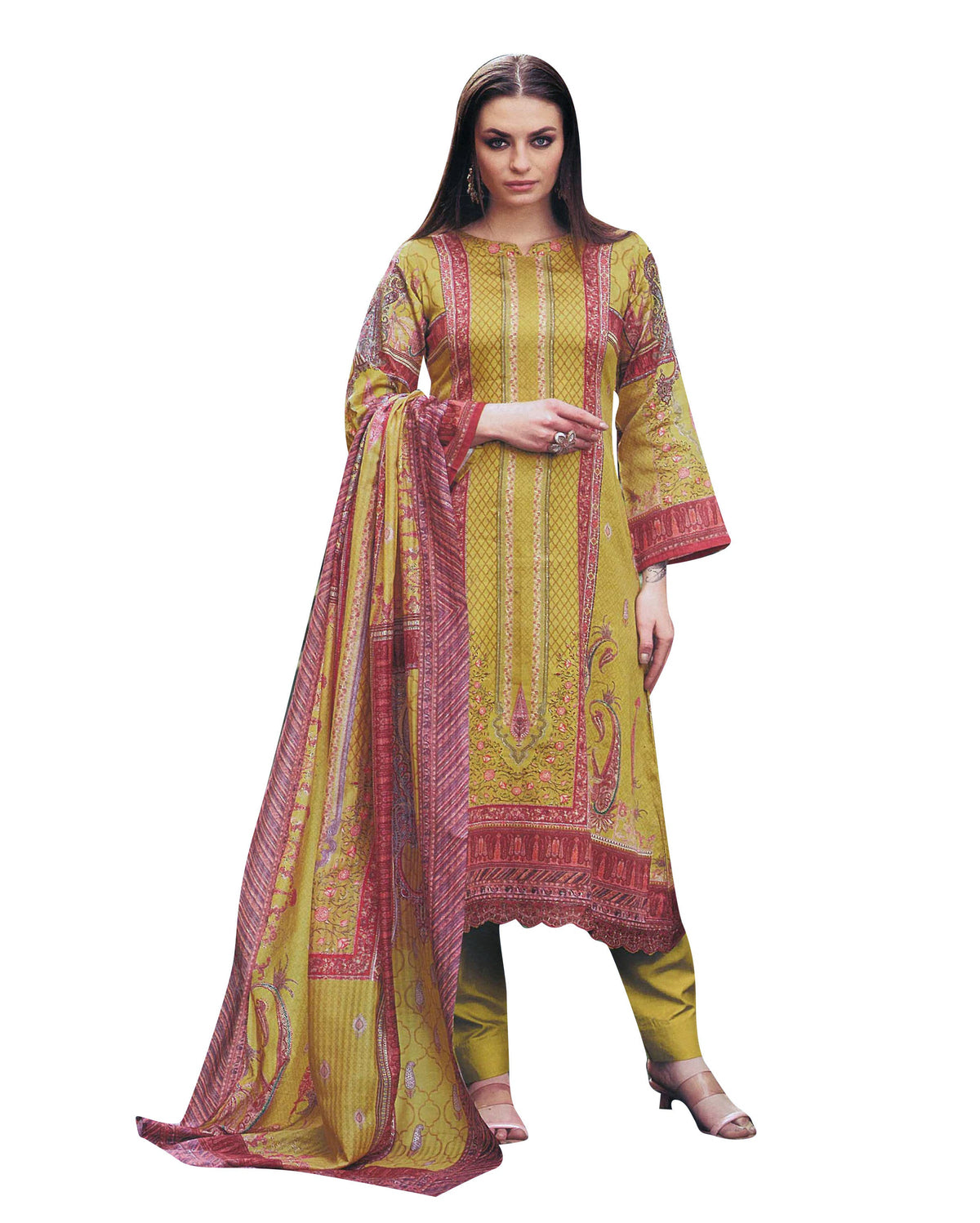 Ambarlyn Digital Printed Salwar Kameez in Cotton for Women Cutwork Lace Border Lawn Dupatta CPSK