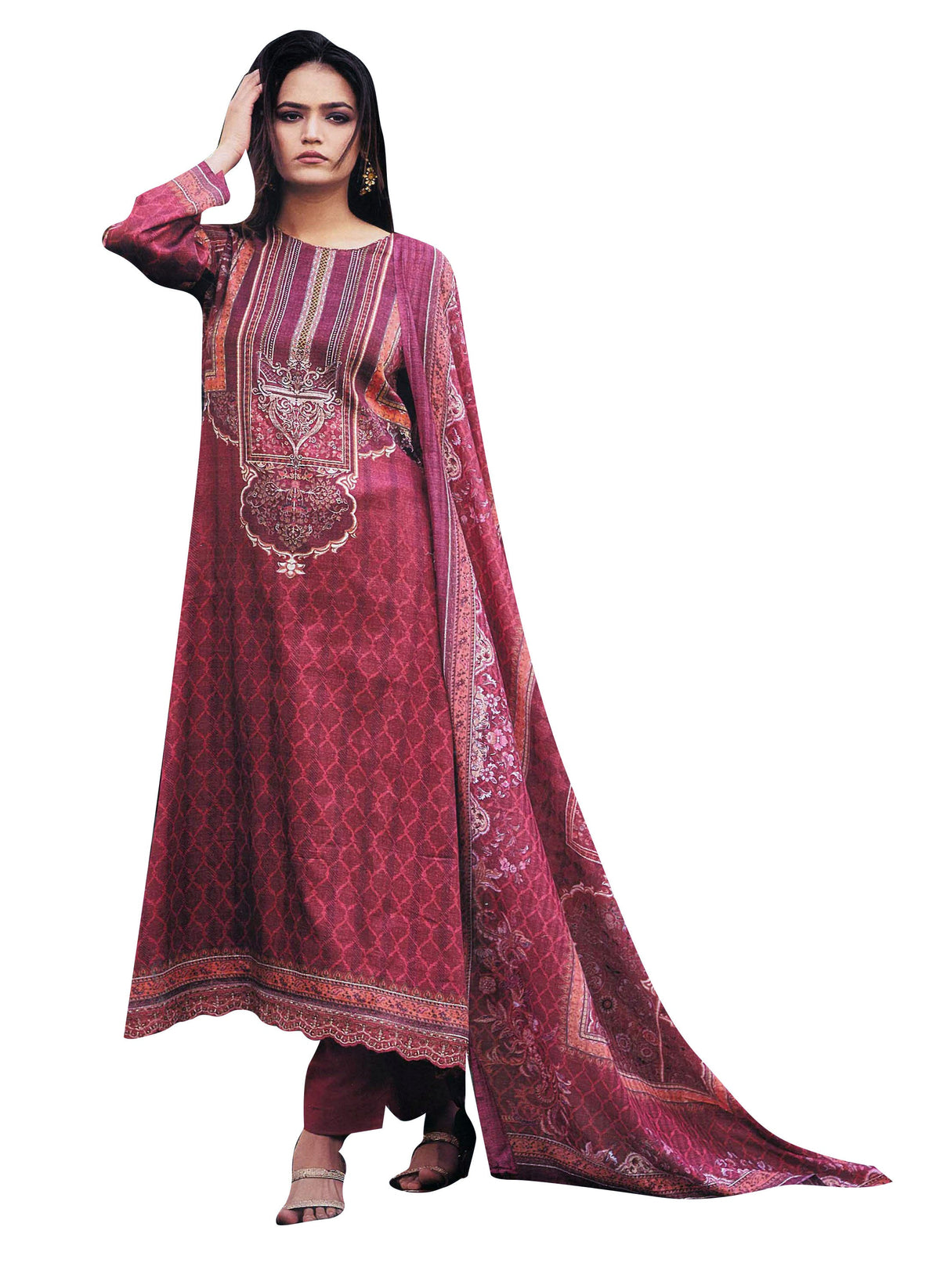 Ambarlyn Digital Printed Salwar Kameez in Cotton for Women Cutwork Lace Border Lawn Dupatta CPSK