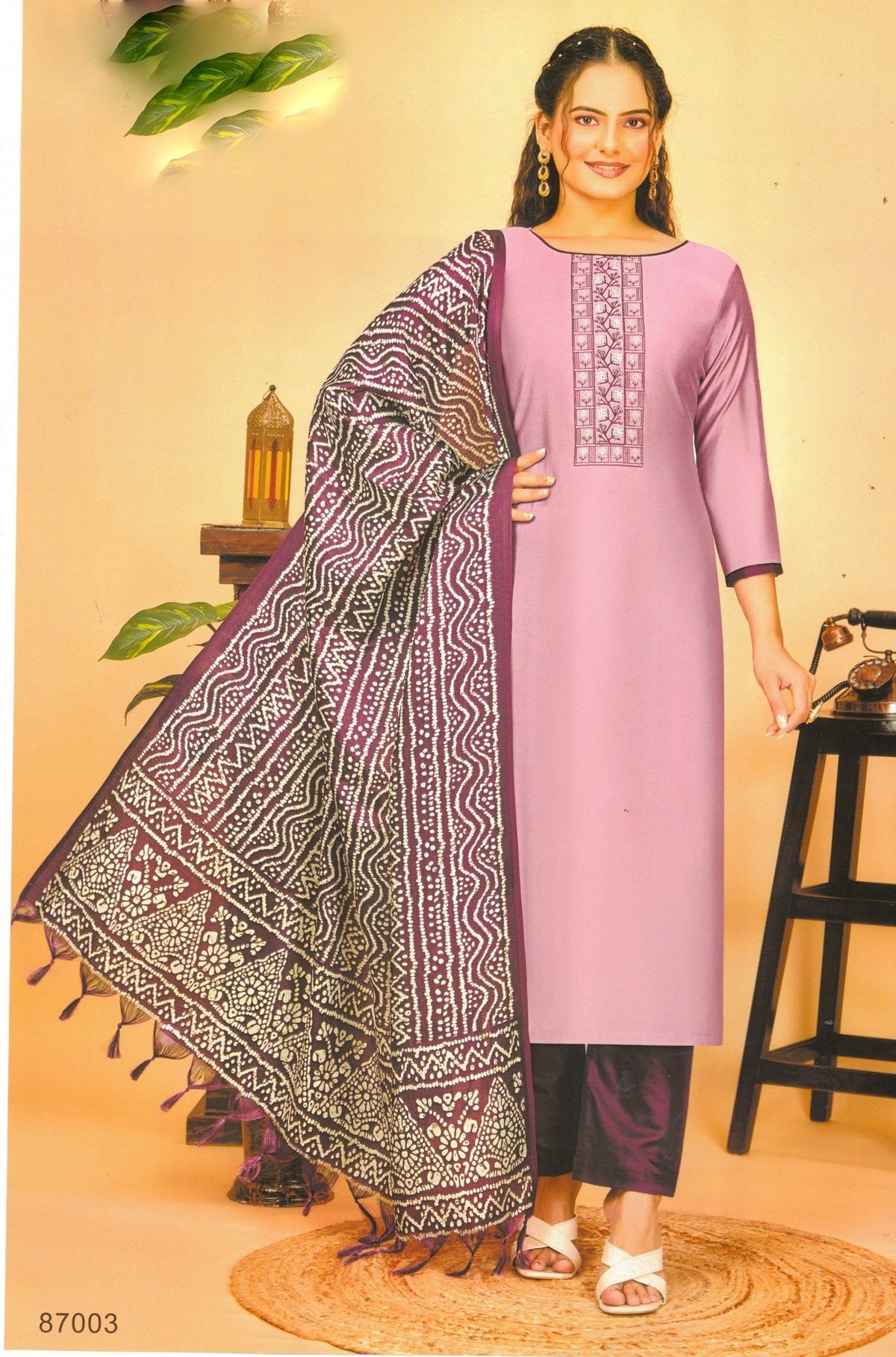 Ambarlyn Roman Silk Salwar Kameez | Embroidered Sequins Work | Ethnic Printed Silk Dupatta