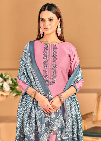 Roman Silk Embroidered Sequins Salwar Kameez with Silk Dupatta