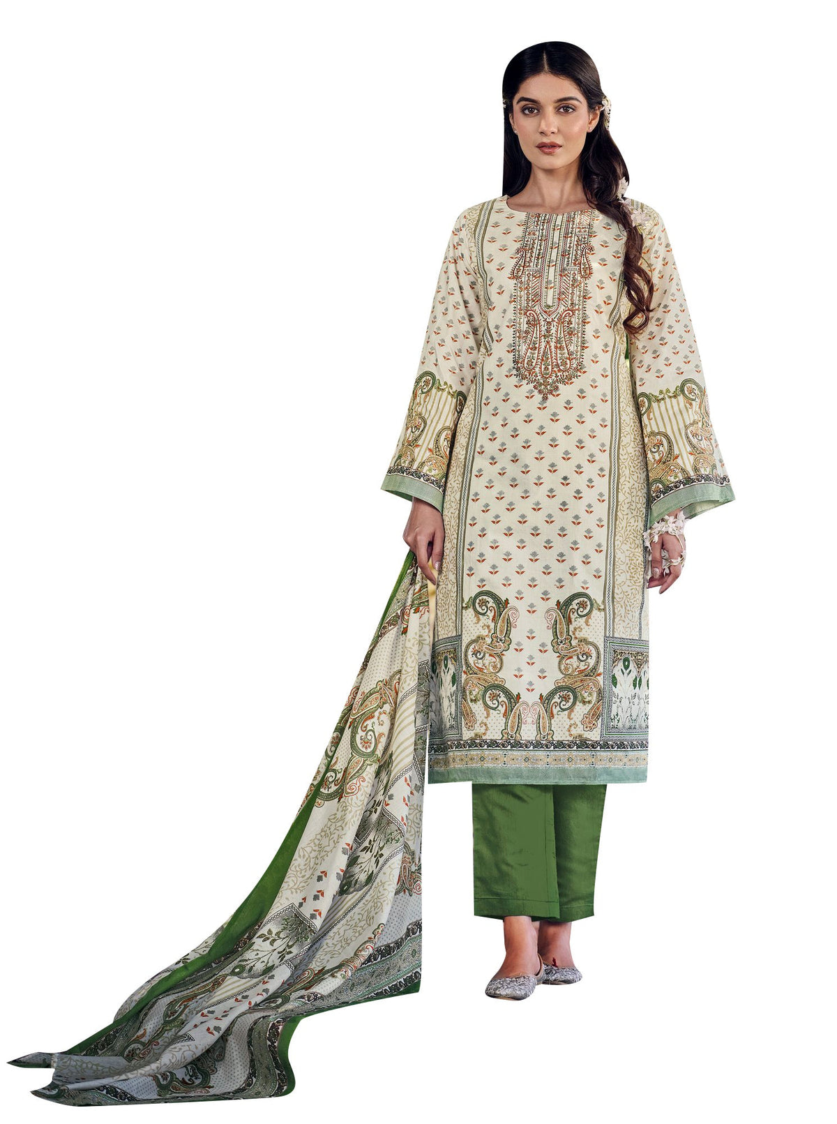 Ambarlyn Women's Summer Cotton Salwar Kameez - Fancy Printed + Embroidered | Straight Pants | Cotton Dupatta CPESK